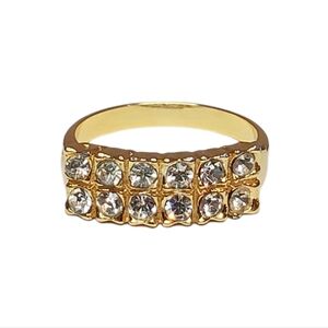 Estate Unsigned Gold-Toned & White/Clear Statement Band Costume Ring - Size 6